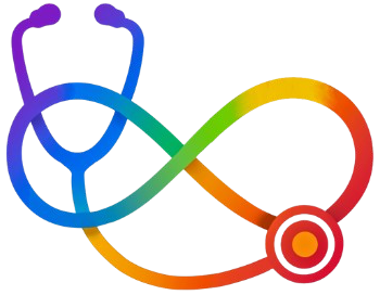 Infinity symbol and stethoscope with rainbow gradient